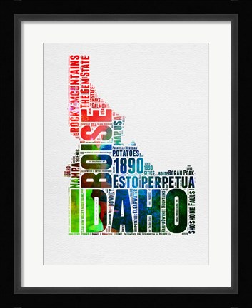 Framed Idaho Watercolor Word Cloud Print