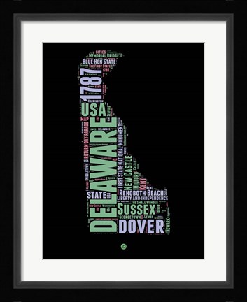 Framed Delaware Word Cloud 1 Print