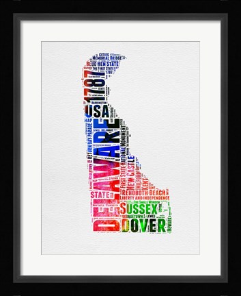 Framed Delaware Watercolor Word Cloud Print