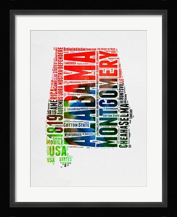 Framed Alabama Watercolor Word Cloud Print