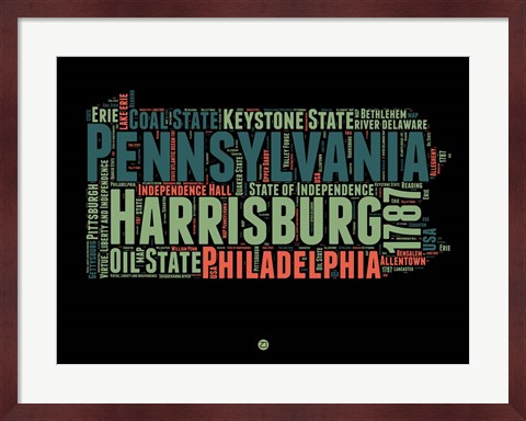 Framed Pennsylvania Word Cloud 1 Print