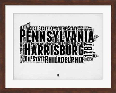 Framed Pennsylvania Word Cloud 2 Print