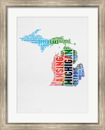 Framed Michigan Watercolor Word Cloud Print
