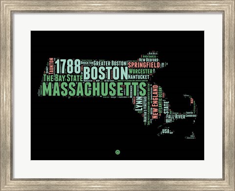 Framed Massachusetts Word Cloud 1 Print