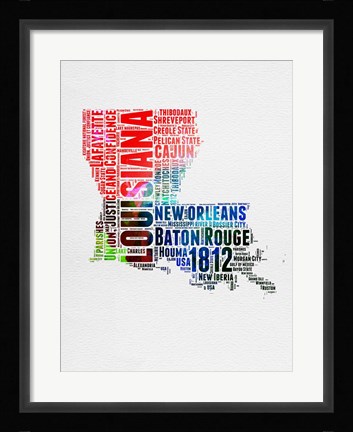 Framed Louisiana Watercolor Word Cloud Print
