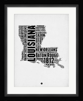 Framed Louisiana Word Cloud 2 Print
