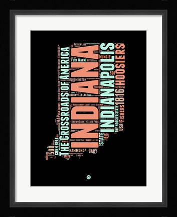 Framed Indiana Word Cloud 1 Print