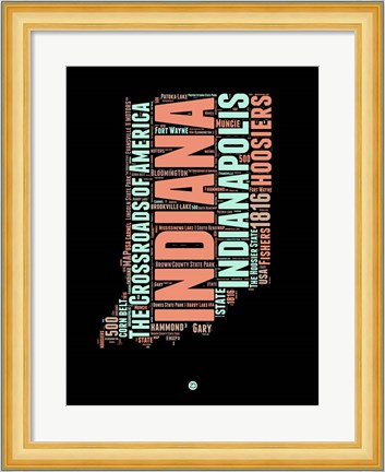 Framed Indiana Word Cloud 1 Print
