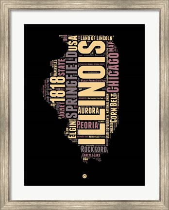 Framed Illinois Word Cloud 1 Print