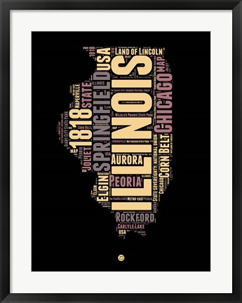Framed Illinois Word Cloud 1 Print