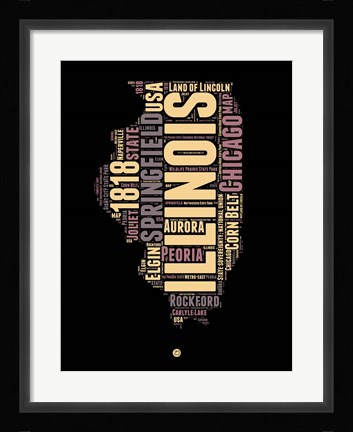 Framed Illinois Word Cloud 1 Print