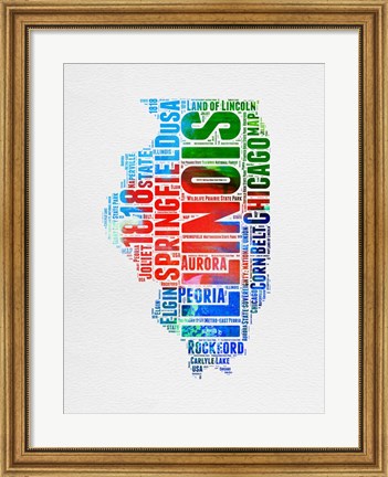 Framed Illinois Watercolor Word Cloud Print