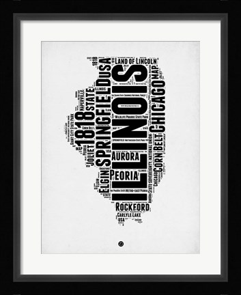 Framed Illinois Word Cloud 2 Print