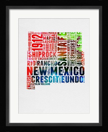 Framed New Mexico Watercolor Word Cloud Print