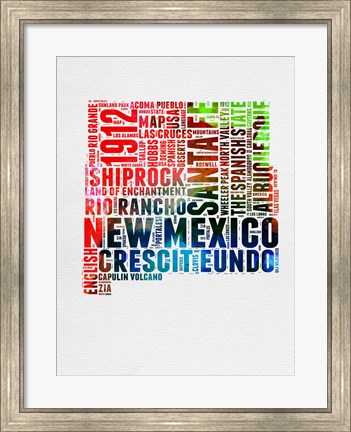 Framed New Mexico Watercolor Word Cloud Print