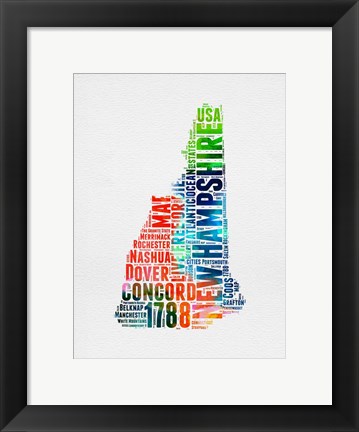 Framed New Hampshire Watercolor Word Cloud Print
