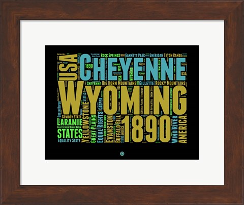 Framed Wyoming Word Cloud 1 Print