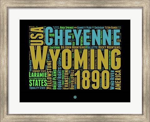 Framed Wyoming Word Cloud 1 Print
