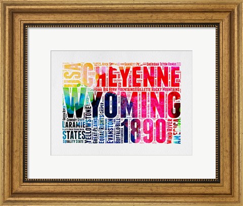 Framed Wyoming Watercolor Word Cloud Print