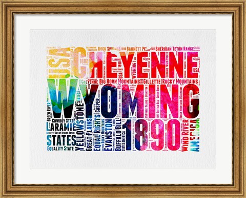 Framed Wyoming Watercolor Word Cloud Print
