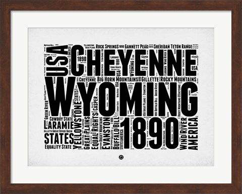 Framed Wyoming Word Cloud 2 Print