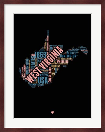 Framed West Virginia Word Cloud 1 Print