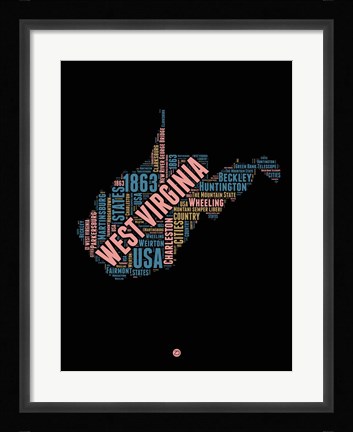 Framed West Virginia Word Cloud 1 Print