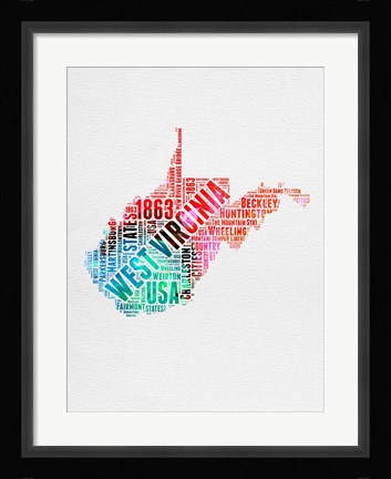 Framed West Virginia Watercolor Word Cloud Print