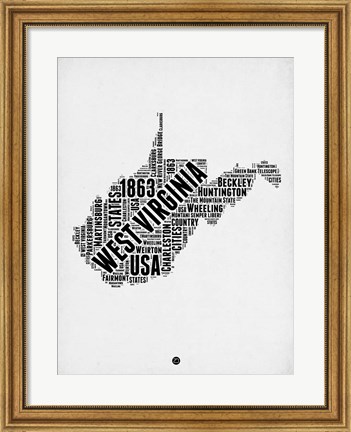 Framed West Virginia Word Cloud 2 Print