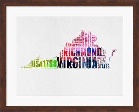 Framed Virginia Watercolor Word Cloud Print