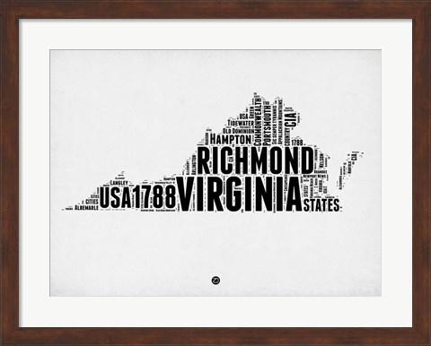 Framed Virginia Word Cloud 2 Print