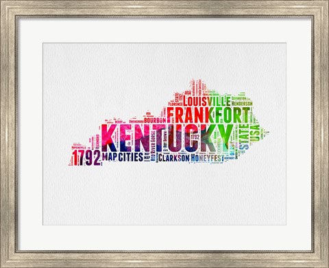 Framed Kentucky Watercolor Word Cloud Print