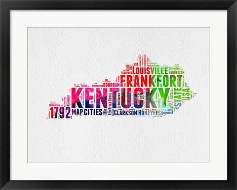 Framed Kentucky Watercolor Word Cloud Print