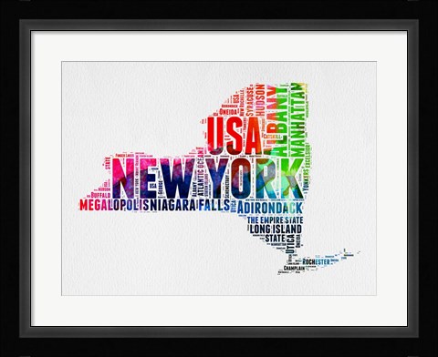 Framed New York Watercolor Word Cloud Print