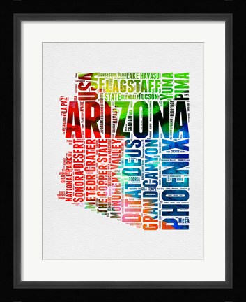 Framed Arizona Watercolor Word Cloud Print