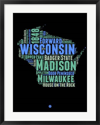 Framed Wisconsin Word Cloud 1 Print