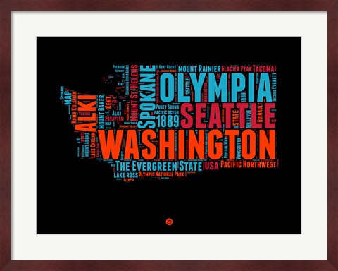 Framed Washington Word Cloud 1 Print