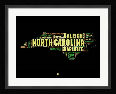 Framed North Carolina Word Cloud 1 Print