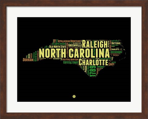 Framed North Carolina Word Cloud 1 Print