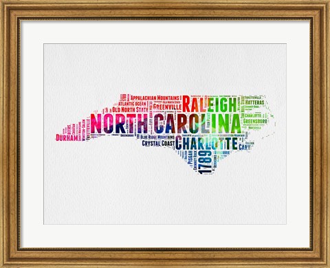 Framed North Carolina Watercolor Word Cloud Print