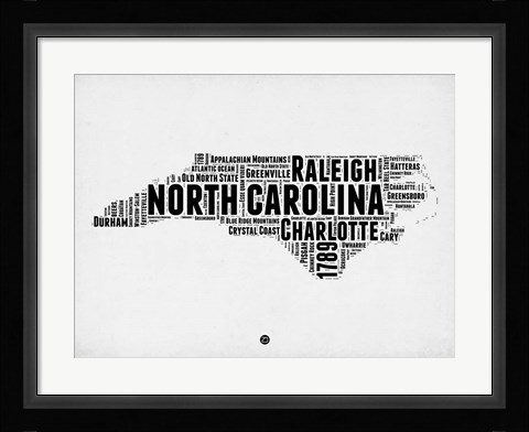 Framed North Carolina Word Cloud 2 Print
