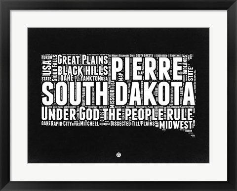 Framed South Dakota Black and White Map Print