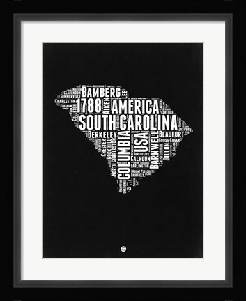 Framed South Carolina Black and White Map Print