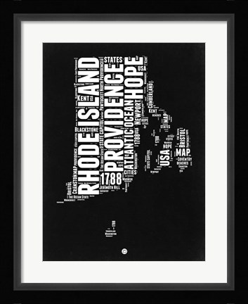 Framed Rhode Island Black and White Map Print