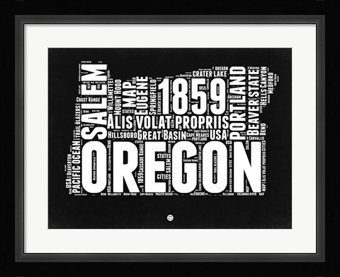 Framed Oregon Black and White Map Print