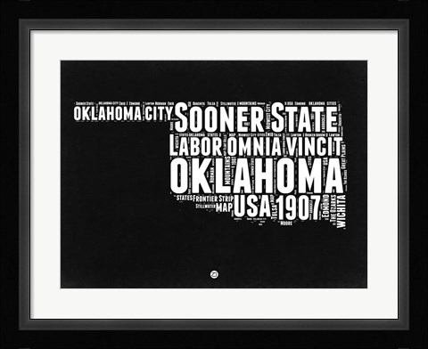 Framed Oklahoma Black and White Map Print