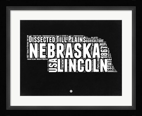 Framed Nebraska Black and White Map Print