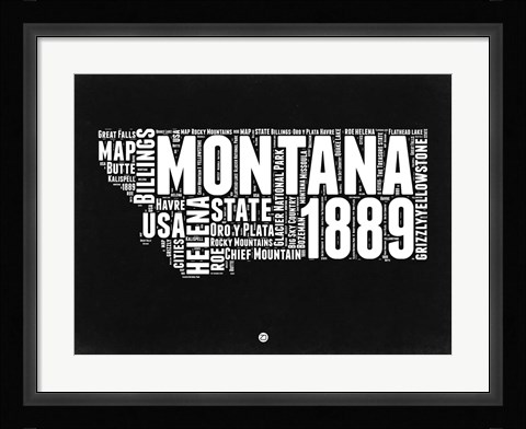 Framed Montana Black and White Map Print