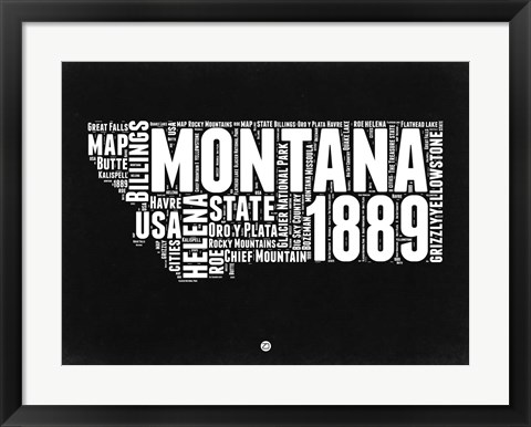 Framed Montana Black and White Map Print