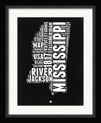 Framed Mississippi Black and White Map Print